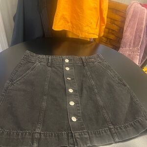 H&M Washed Black Button-Front Mini Skirt